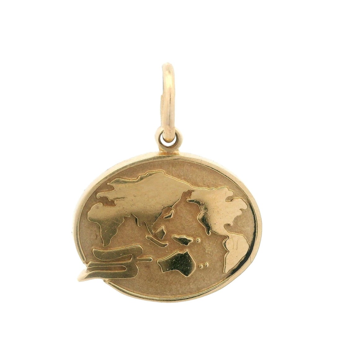 Tiffany & Co. Vintage 14k Yellow Gold World Map Charm Pendant: Tiffany & Co. Vintage 14k Yellow Gold World Map Charm Pendant This Tiffany & Co. Vintage 14k Yellow Gold Dual Finish World Map Charm Pendant is a charming accessory for any jewelry collection. Crafted