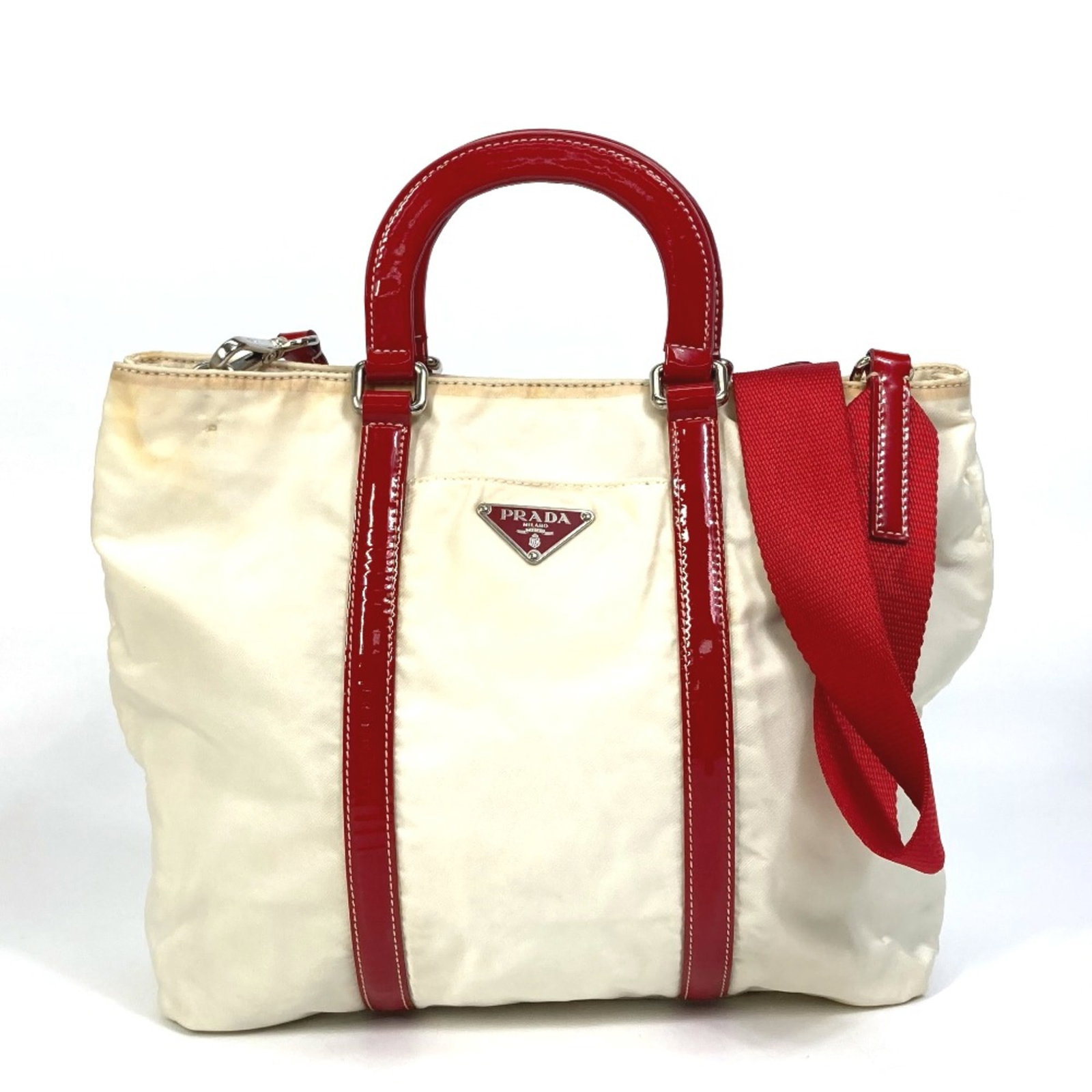 PRADA Shoulder bag Tote Bag Hand Bag Bag 2WAY Bicolor Hand Bag White x Red: PRADA Shoulder bag Tote Bag Hand Bag Bag 2WAY Bicolor Hand Bag White x Red Brand: Prada Type: Handbag Material: Cloth Color: White Gender: Women Size: 24cm x28cm x7.5cm/9.4 x11.0 x3.0W28cmxH24cmxD7.5c