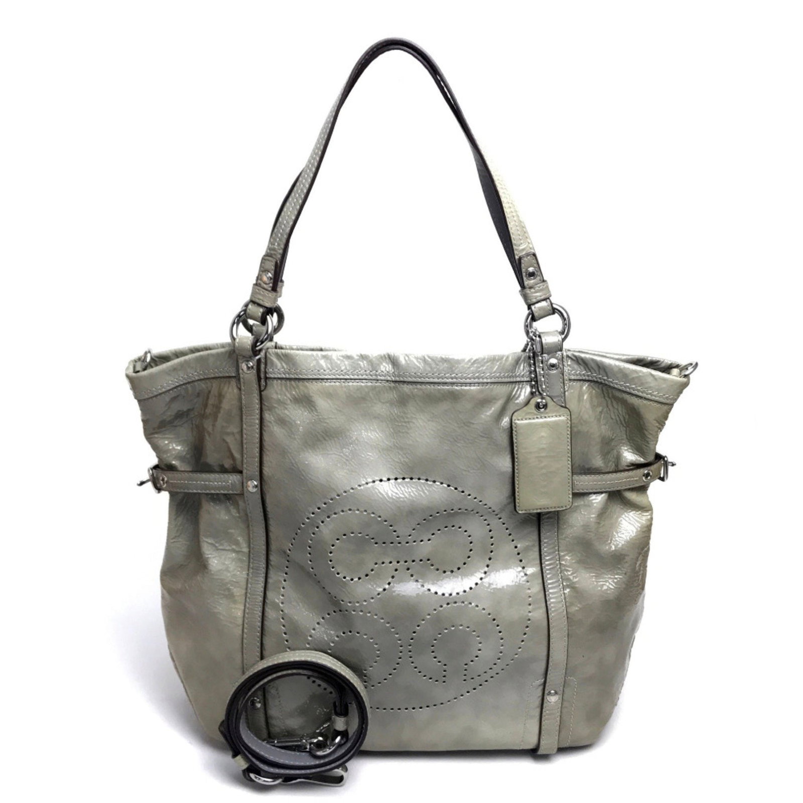 coach 17065 Patent Andy Cinchid Bag Shoulder Bag Tote Bag Shoulder Bag Gray Based: coach 17065 Patent Andy Cinchid Bag Shoulder Bag Tote Bag Shoulder Bag Gray Based Brand: Coach Model: 17065 Type: Shoulder bag Material: Leather Color: Gray Gender: Unisex Size: W42cmxH32cmxD13cm/W16.