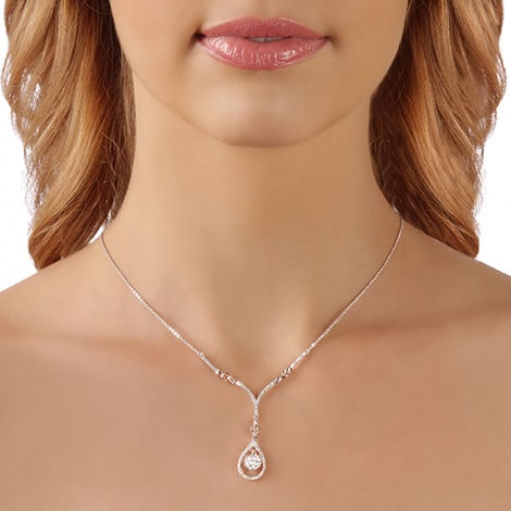 Diamond Y-link Tear Drop Necklace In 14k White Gold: Diamond Y-link Tear Drop Necklace In 14k White Gold Elegant Y-link, Tear Drop Necklace Set With 0.58 Carats Of Round Brilliant Diamonds In 14k White Gold 14k White Gold Coronet Sia Necklace With 76 Ro