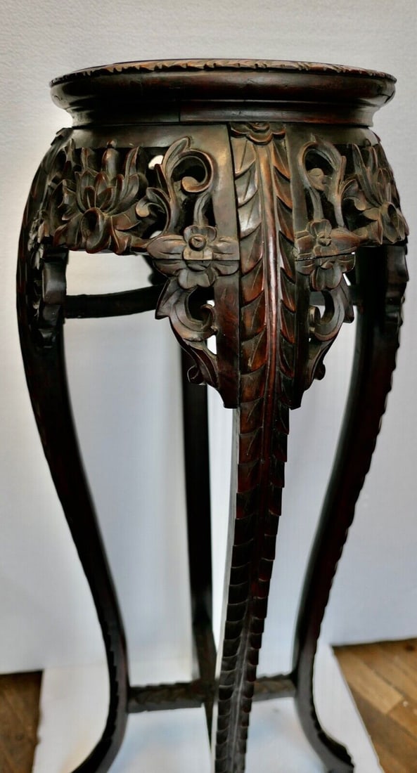 Chinese Tall Teak Pedestal Table: Chinese Tall Teak Pedestal Table Region Of Origin: China Age: 1900-1940 Primary Material: Wood Maker: Unknown Original/Reproduction: Antique Original Color: Brown This Chinese hand carved early 20th c