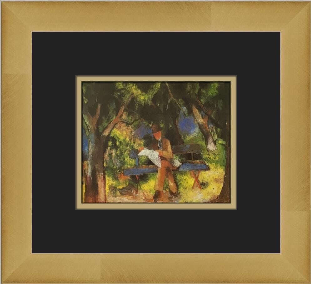 August Macke Man Reading in a Park Custom Framed Print: August Macke Man Reading in a Park Custom Framed Print Unit Of Sale: Single-Piece Work Artist: August Macke Size: Medium Item Length: 12 in Region Of Origin: united states Framing: Matted & Framed Per