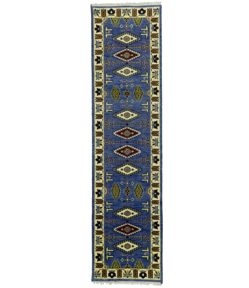 Kazak Oriental Runner Rug Wool 3X10 Blue Geometric Tribal Hallway Kitchen Carpet: Kazak Oriental Runner Rug Wool 3X10 Blue Geometric Tribal Hallway Kitchen Carpet Free continental US Shipping 'Type: Runners Color: Blue Cream Red Pastel Yellow Dark Brown etc Size: 2"6 X 9"8 Material