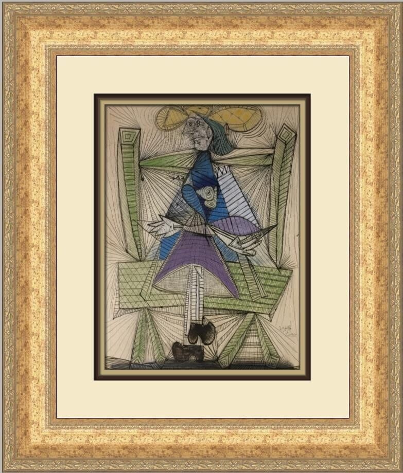 Pablo Picasso Dora Maar in a Wicker Chair Custom Framed Print: Pablo Picasso Dora Maar in a Wicker Chair Custom Framed Print Unit Of Sale: Single Piece Artist: Pablo Picasso Size: Medium Item Length: 17 in Region Of Origin: United States Framing: Matted & Framed