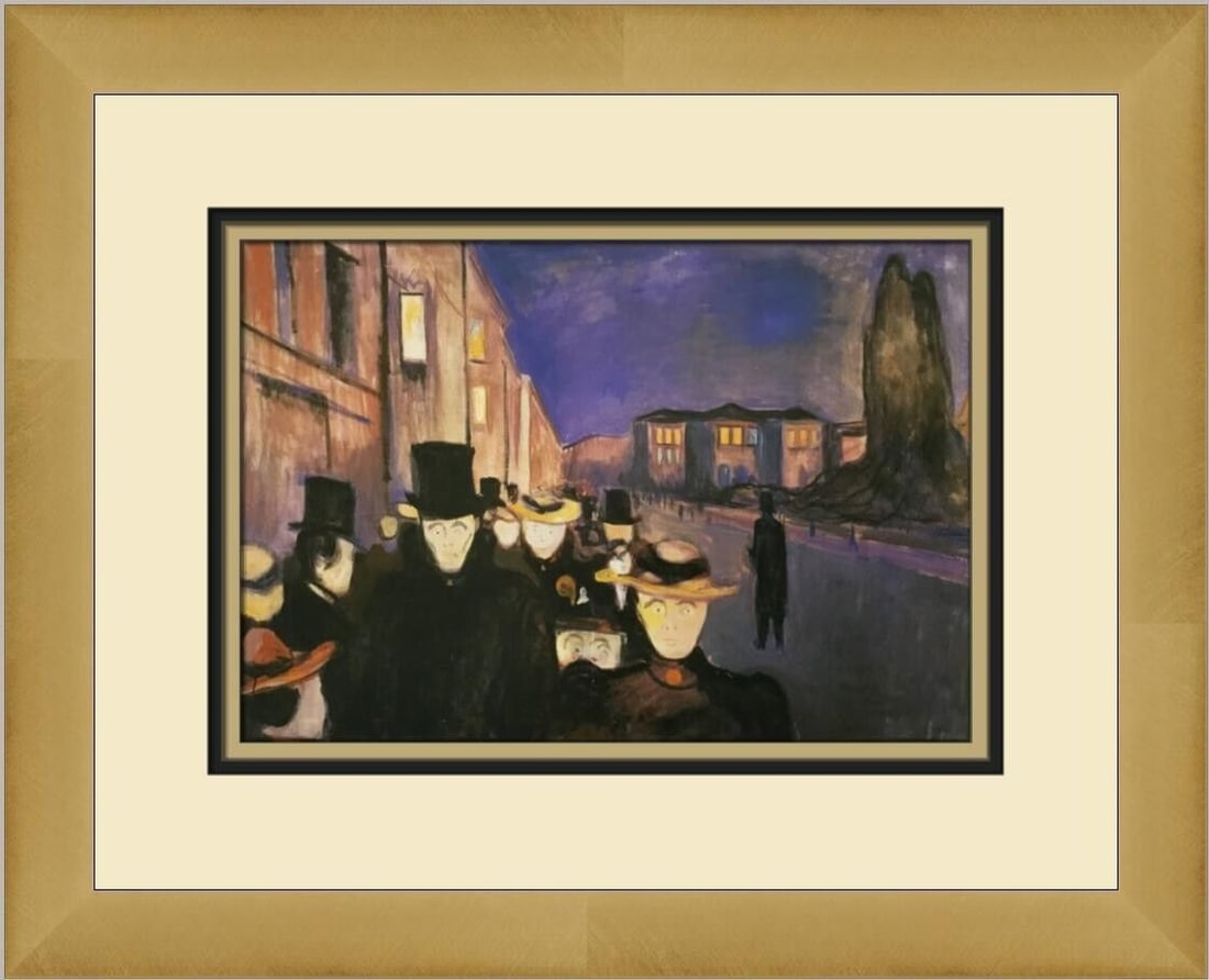 Edvard Munch Evening on Karl Johan Street Custom Framed Print: Edvard Munch Evening on Karl Johan Street Custom Framed Print Unit Of Sale: Single-Piece Work Artist: Edvard Munch Size: Medium Custom Bundle: No Item Length: 16 in Region Of Origin: united states Fra