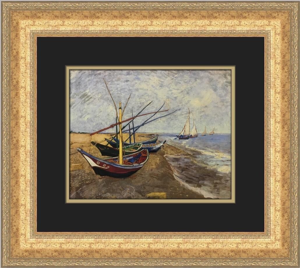Vincent Van Gogh Fishing Boats on Saint-Maries BeachCustom Framed Print: Vincent Van Gogh Fishing Boats on Saint-Maries BeachCustom Framed Print Unit Of Sale: Single Piece Artist: Vincent van Gogh Size: Medium Item Length: 19 in Region Of Origin: United States Framing: Mat