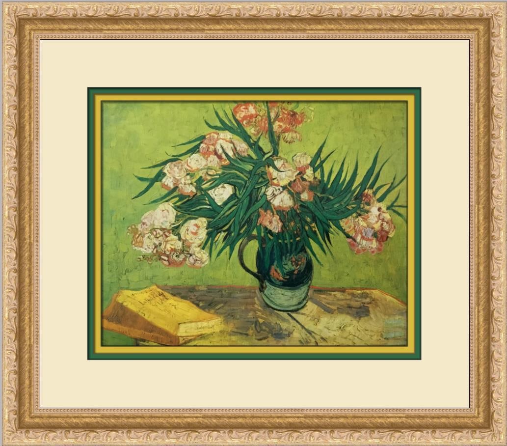 Vincent Van Gogh Oleanders Custom Framed Print: Vincent Van Gogh Oleanders Custom Framed Print Size: Medium Region Of Origin: United States Artist: Vincent van Gogh Production Technique: Offset Lithograph Framing: Matted & Framed Style: Impressioni