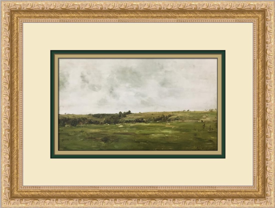 Antoine Vollon Meadows and Low Hills Custom Framed Print: Antoine Vollon Meadows and Low Hills Custom Framed Print Size: Medium Region Of Origin: United States Artist: Antoine Vollon Production Technique: Offset Lithograph Framing: Matted & Framed Style: Imp