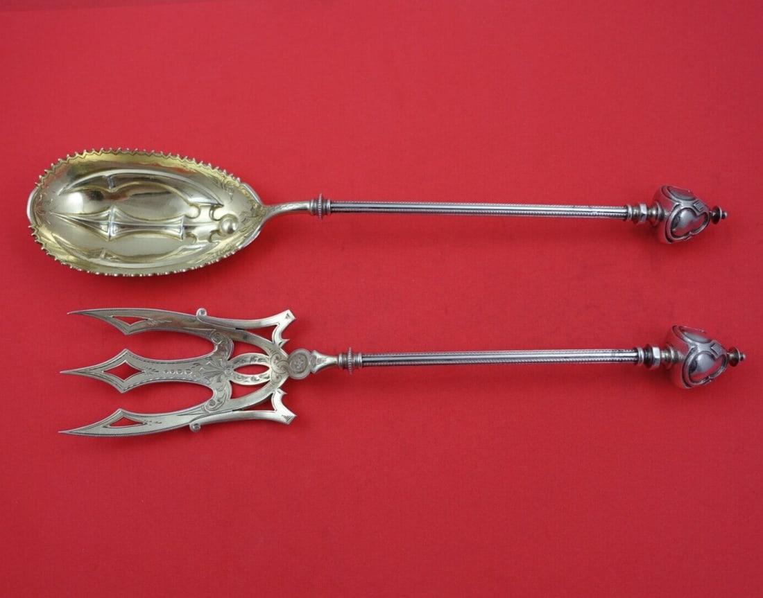 Gothic Dome by George Sharp Sterling Silver Salad Serving Set 2pc GW Bright-Cut: Gothic Dome by George Sharp Sterling Silver Salad Serving Set 2pc GW Bright-Cut Seller Notes: " Excellent condition" Brand: George Sharp Pattern: Gothic Dome Composition: Sterling Silver Type: Salad S