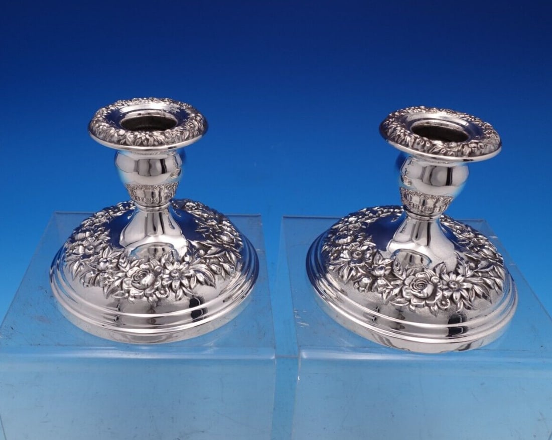 Repousse by Kirk Sterling Silver Candlestick Pair #2 4 1/4" x 3 5/8": Repousse by Kirk Sterling Silver Candlestick Pair #2 4 1/4" x 3 5/8" Brand: Kirk Pattern: Repousse Composition: Sterling Silver Type: Candlesticks & Candelabras Maker: Kirk This pattern was named afte