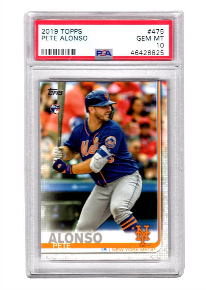 Pete Alonso (New York Mets) 2019 Topps #475 RC Rookie Card - PSA 10 GEM MINT: Pete Alonso (New York Mets) 2019 Topps #475 RC Rookie Card - PSA 10 GEM MINT Sport: Baseball Player/Athlete: Pete Alonso Season: 2019 Manufacturer: Topps Set: Topps Baseball League: Major League (MLB)