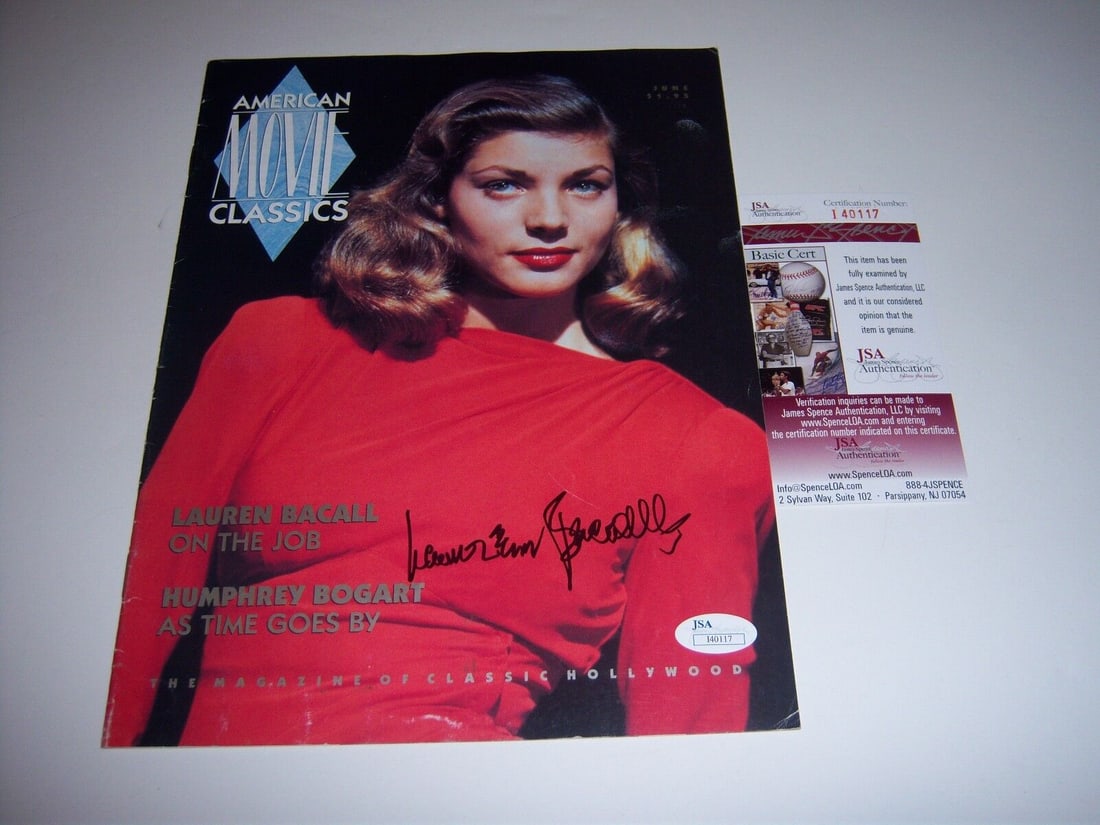 LAUREN BACALL KEY LARGO JSA/COA SIGNED AMERICAN MOVIE CLASSICS MAGAZINE: LAUREN BACALL KEY LARGO JSA/COA SIGNED AMERICAN MOVIE CLASSICS MAGAZINE Industry: Movies Object Type: Photograph Original/Reproduction: Original Pre-Owned While the lot images are representative of th