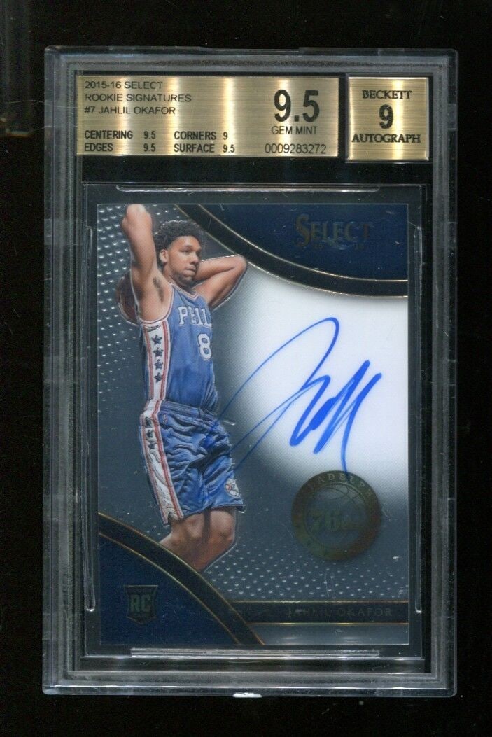 2015-16 Select Jahlil Okafor Rookie Signatures Card RC BGS Gem MT 9.5 Auto 9: 2015-16 Select Jahlil Okafor Rookie Signatures Card RC BGS Gem MT 9.5 Auto 9 Autographed: Yes League: National Basketball Association (NBA) Set: 2015-16 Select Signed By: Jahlil Okafor Player/Athlete: