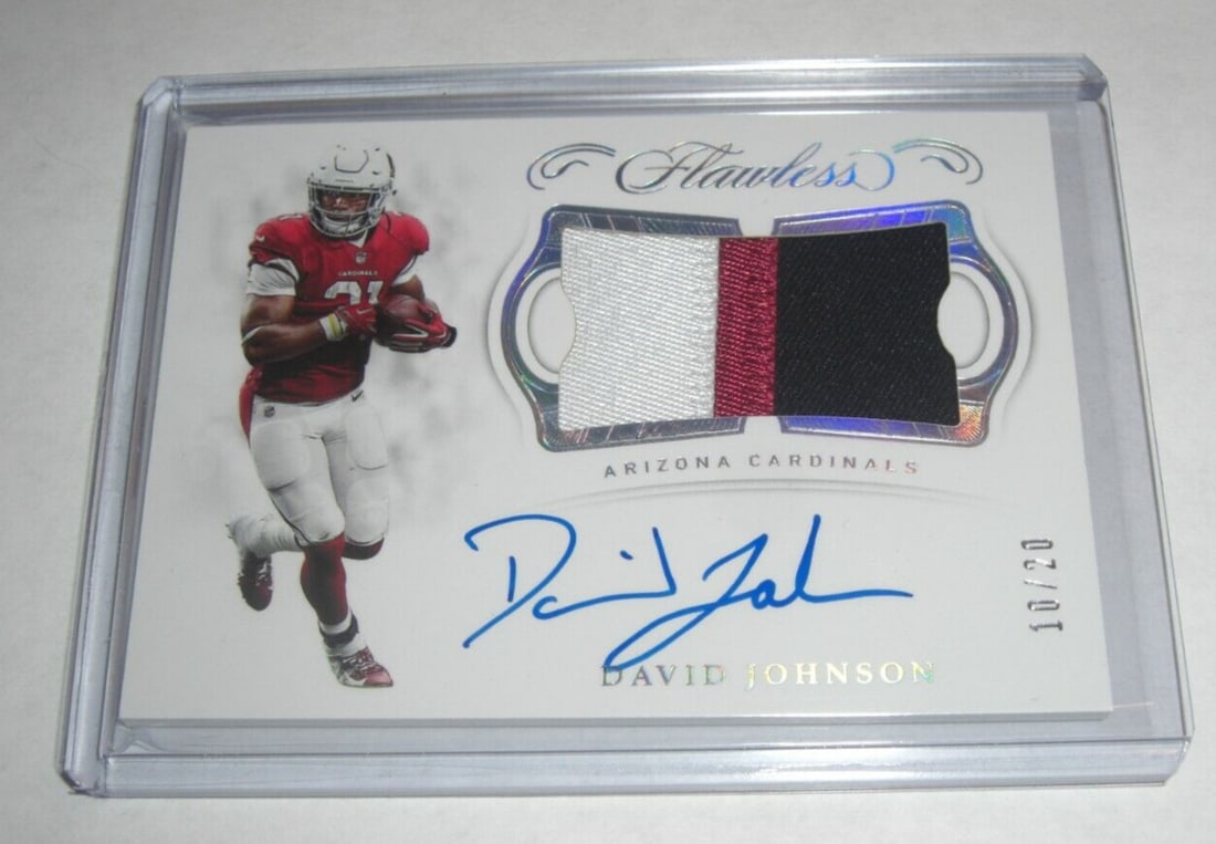 DAVID JOHNSON 18 PANINI FLAWLESS JUMBO PLAYER WORN JERSEY AUTO 10/20 SIGNED CARD: DAVID JOHNSON 18 PANINI FLAWLESS JUMBO PLAYER WORN JERSEY AUTO 10/20 SIGNED CARD Sport: Football-NFL Original/Reprint: Original Product: CARD Pre-Owned While the lot images are representative of the i