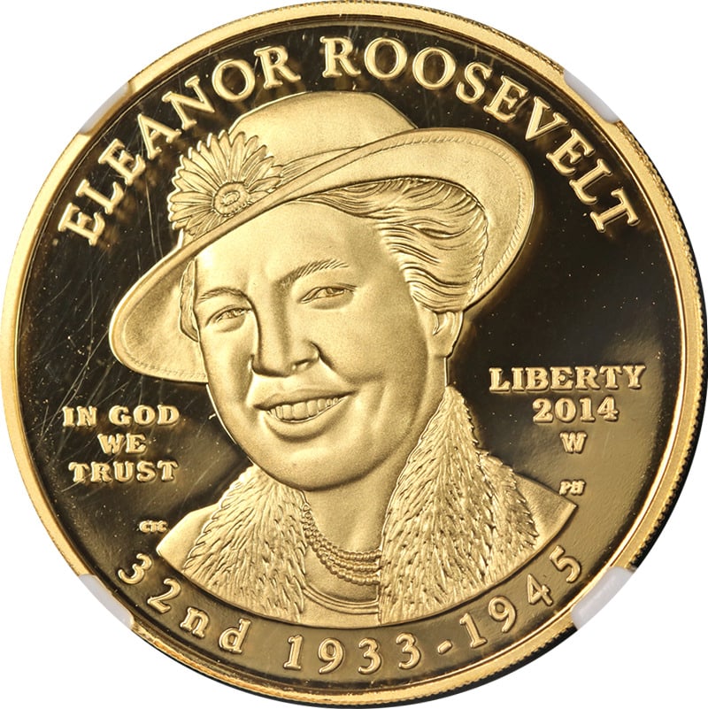 2014-W First Spouse Gold $10 Eleanor Roosevelt NGC PF69 Ultra Cameo: 2014-W First Spouse Gold $10 Eleanor Roosevelt NGC PF69 Ultra Cameo Certification: NGC Circulated/Uncirculated: Uncirculated Mint Location: West Point Grade: PF69 Ultra Cameo Certification Number: 668