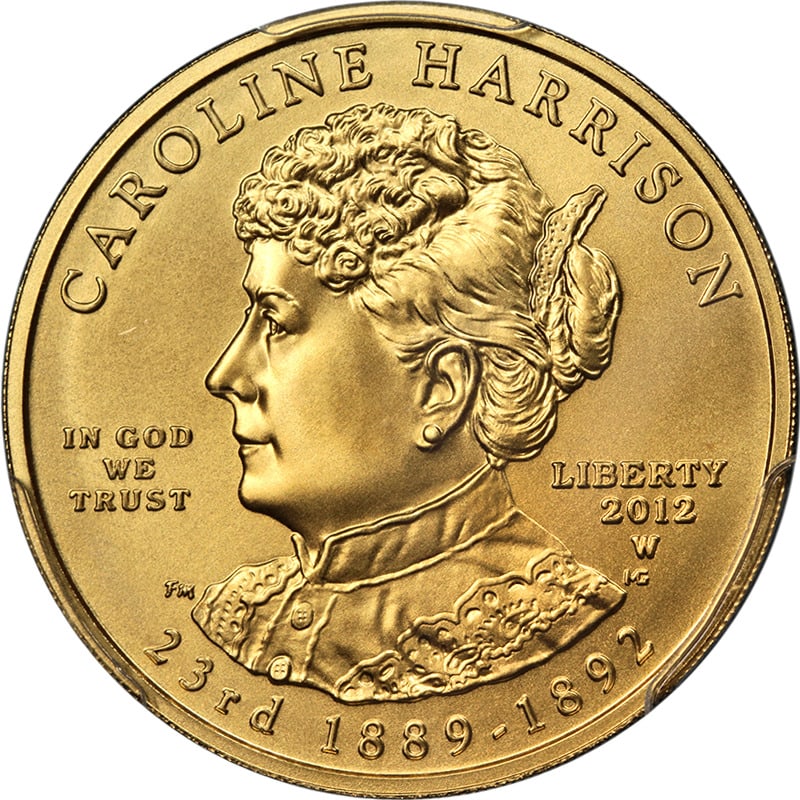 2012-W First Spouse Gold $10 Caroline Harrison PCGS MS69 1st Strike - STOCK: 2012-W First Spouse Gold $10 Caroline Harrison PCGS MS69 1st Strike - STOCK Certification: PCGS Circulated/Uncirculated: Uncirculated Mint Location: West Point Grade: MS69 Composition: Gold Year: 2012