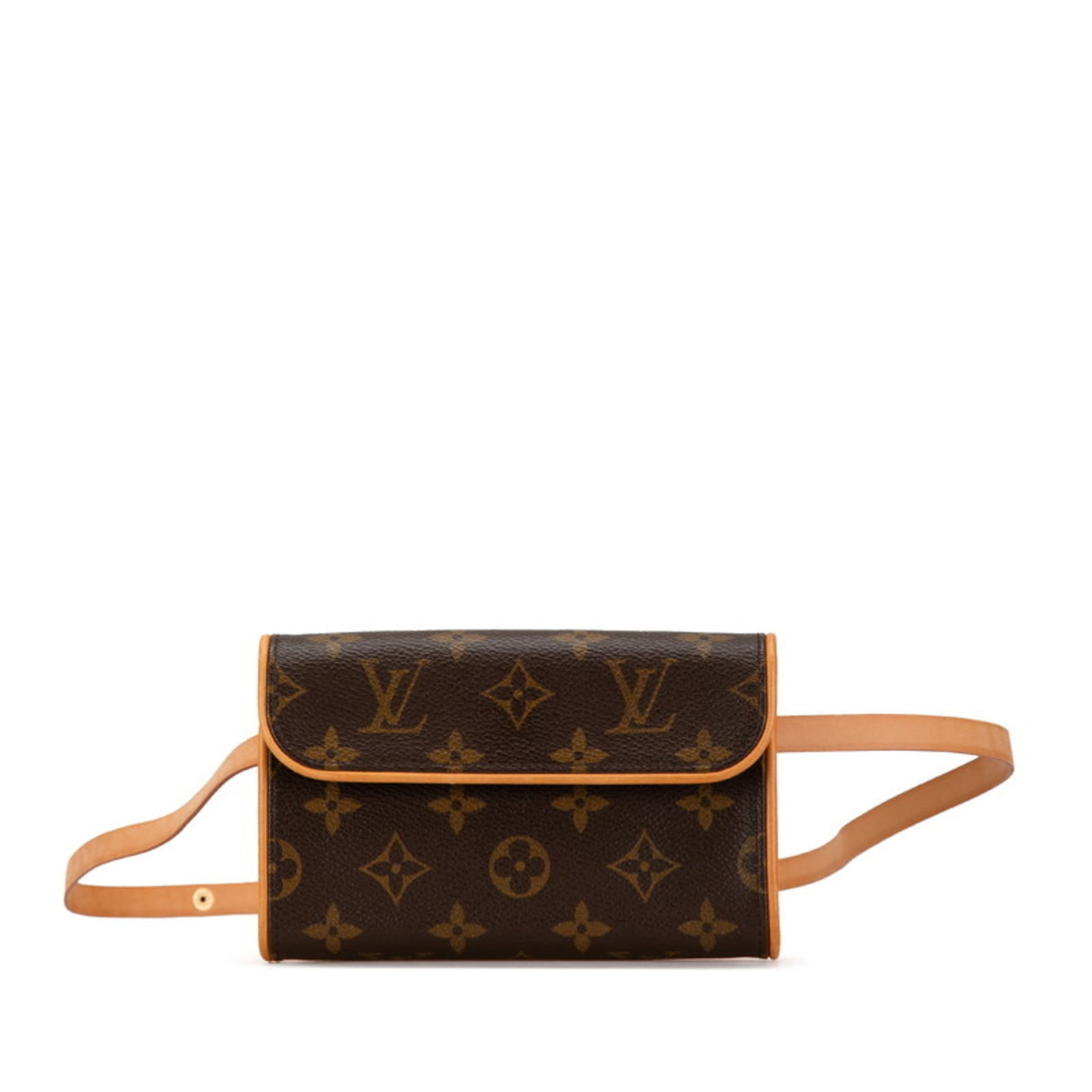 Louis Vuitton Monogram Pochette Sling Bag Brown PVC Leather 4.13x6.29 inches: Louis Vuitton Monogram Pochette Sling Bag Brown PVC Leather 4.13x6.29 inches This Louis Vuitton Monogram Pochette Florentine Body Bag is a versatile accessory that can be worn as a waist or shoulder b