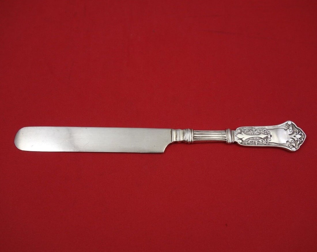 Arabesque Pattern George Sharp Sterling Silver Regular Knife 8 inches: Arabesque Pattern George Sharp Sterling Silver Regular Knife 8 inches Introducing the exquisite Arabesque Regular Knife by George Sharp, crafted from high-quality sterling silver. This elegant flat ha