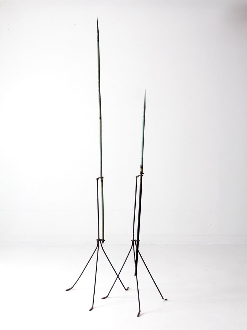 Antique Late 19th Century Lightning Rods with Wrought Iron Tripod Bases: Antique Late 19th Century Lightning Rods with Wrought Iron Tripod Bases A pair of antique lightning rods. The late 19th century lightning rods feature wrought iron tripod bases and slender copper rod
