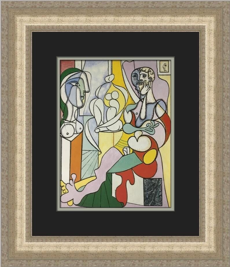 Pablo Picasso The Sculpture Offset Lithograph Print Framed: Pablo Picasso The Sculpture Offset Lithograph Print Framed This stunning custom framed print titled "The Sculpture" by renowned artist Pablo Picasso showcases a nude figure in an abstract expressionis