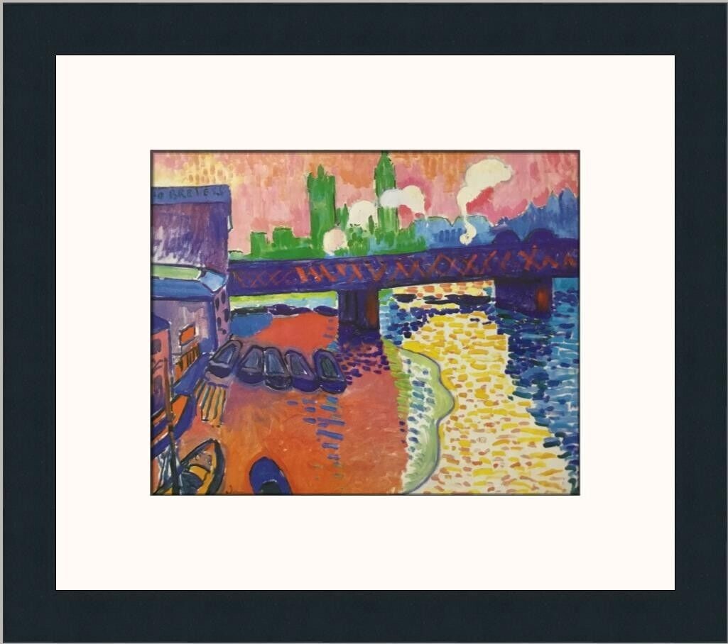 Andre Derain Charing Cross Bridge Print, 1992, Framed, 15 x 13 in: Andre Derain Charing Cross Bridge Print, 1992, Framed, 15 x 13 in This stunning custom framed print titled "Charing Cross Bridge in London" by renowned artist Andre Derain captures the essence of Impr