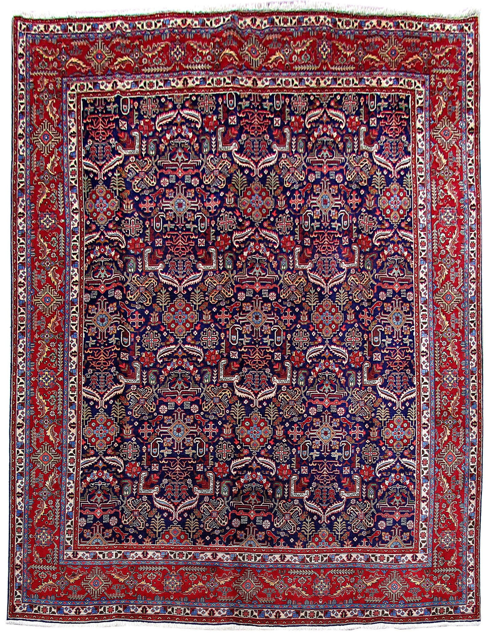 Handmade Persian Tabriz Rug 9.11 x 13.2 Navy Blue Red Wool: Handmade Persian Tabriz Rug 9.11 x 13.2 Navy Blue Red Wool Introducing a stunning 9'11 x 13'2 Navy Blue Handmade Persian Design Tabriz Rug. This exquisite piece showcases a beautiful combination of na