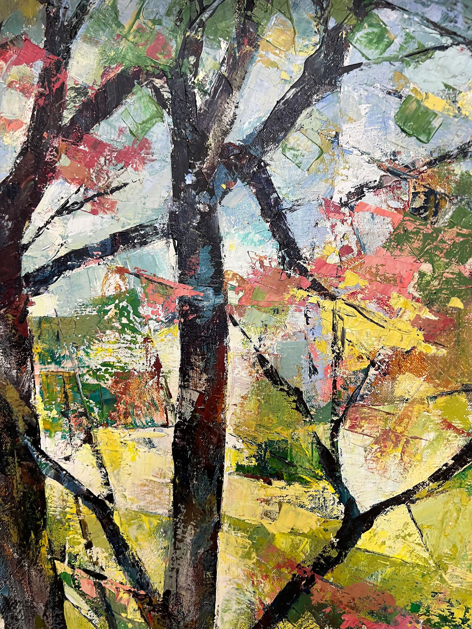 John Cuthbert Hare Mid-century Abstract Landscape Painting: John Cuthbert Hare Mid-century Abstract Landscape Painting This stunning mid-century abstract landscape painting by John Cuthbert Hare captures the essence of nature with vibrant colors and intricate