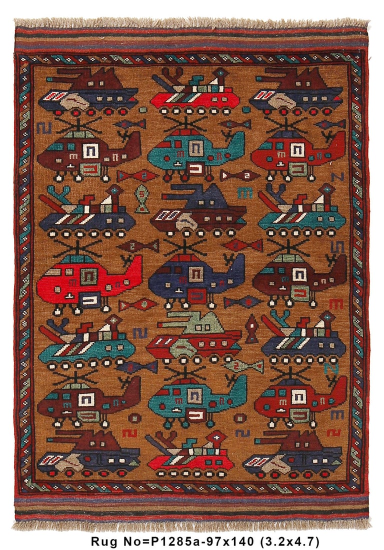 Hand-Knotted Afghan Wool War Rug 3.2 x 4.7 Multi-Color: Hand-Knotted Afghan Wool War Rug 3.2 x 4.7 Multi-Color Enhance your space with this exquisite hand-knotted War Rug, measuring 3'2" x 4'7". Crafted from premium wool, this area rug features a vibrant m