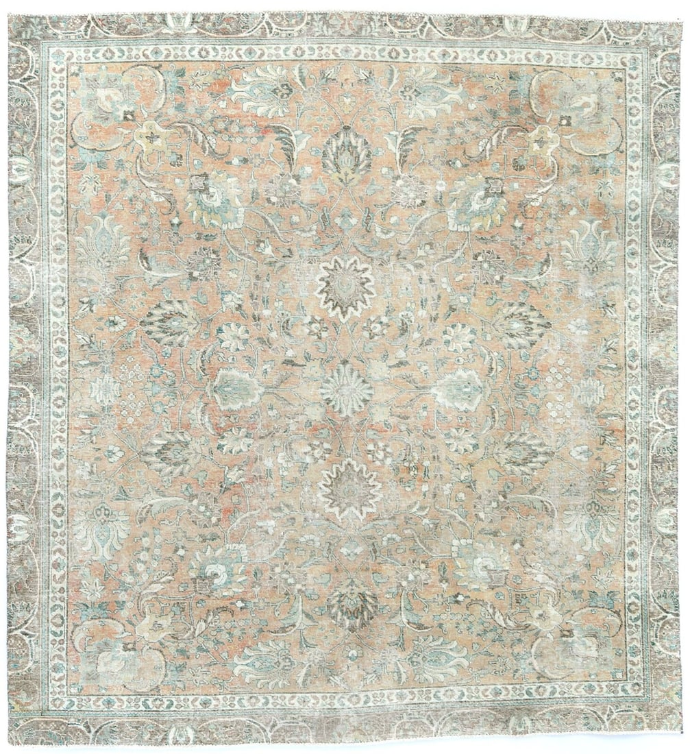 Vintage Floral Wool Area Rug 8 Feet 2 Inches x 8 Feet 9 Inches: Vintage Floral Wool Area Rug 8 Feet 2 Inches x 8 Feet 9 Inches Transform your living space with this exquisite muted floral area rug, measuring 8'2" x 8'9". Crafted from high-quality wool using tradit