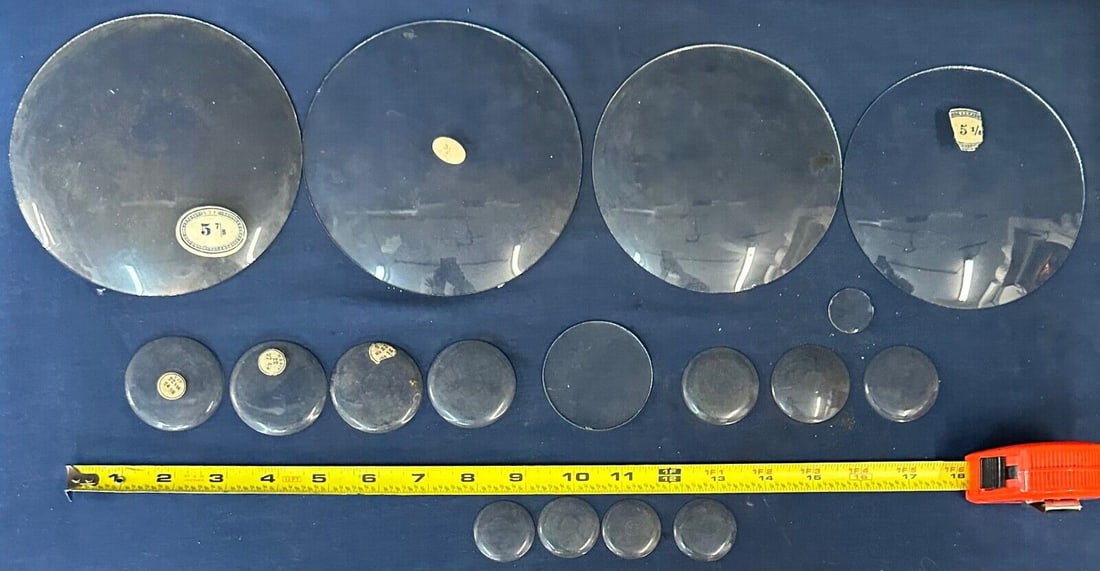 Vintage Antique Clock Parts Clear Tinted Glass Covers: Vintage Antique Clock Parts Clear Tinted Glass Covers Discover this unique collection of vintage clock parts, featuring a variety of glass clock face covers. These original antique pieces come from an