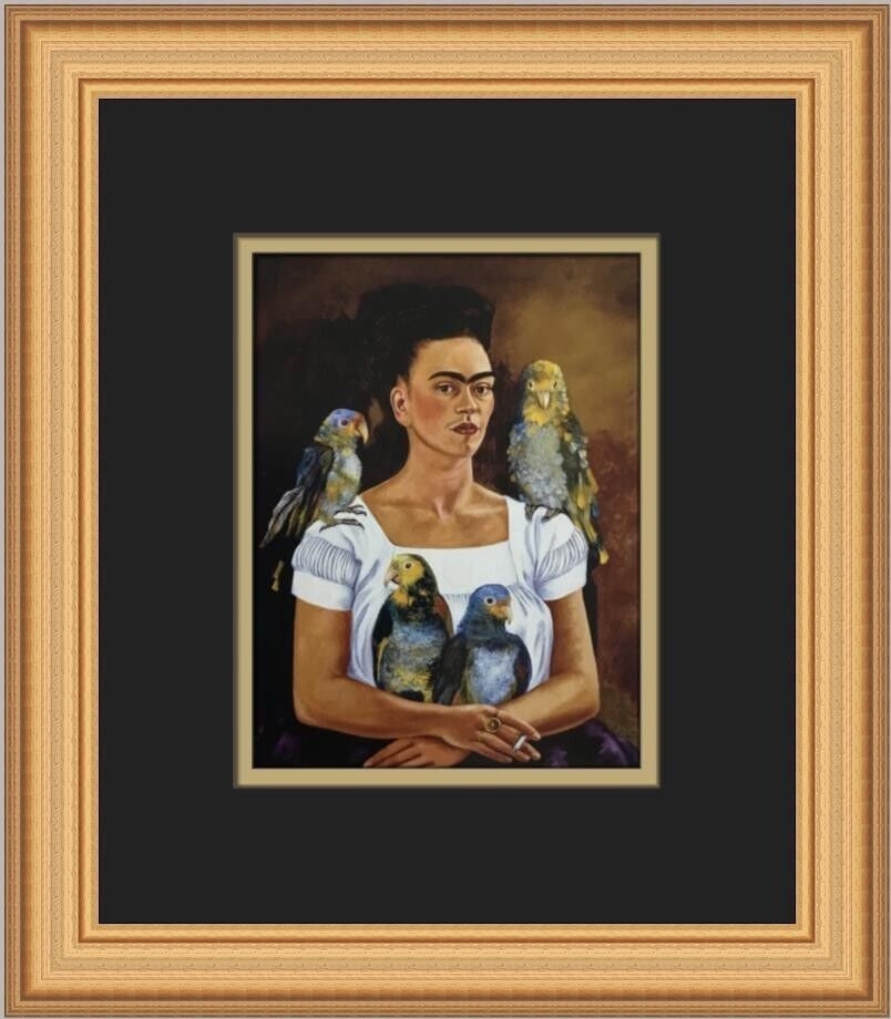 Frida Kahlo Me and My Parrots Medium Print 2009: Frida Kahlo Me and My Parrots Medium Print 2009 Celebrate the vibrant artistry of Frida Kahlo with this custom framed print titled "Me and My Parrots." This contemporary piece, produced in 2009, showc