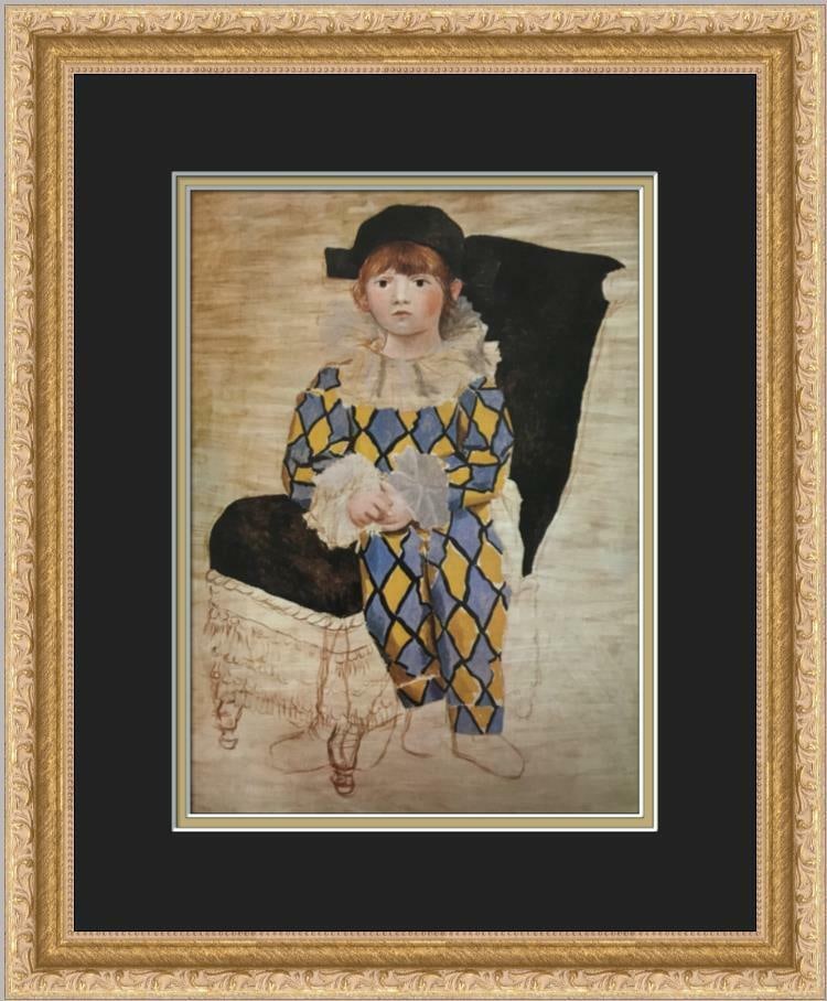 Pablo Picasso Offset Lithograph Print: Paul as Harlequin, Framed 14 x 16.5: Pablo Picasso Offset Lithograph Print: Paul as Harlequin, Framed 14 x 16.5 This exquisite print titled "Paul as Harlequin," created by renowned artist Pablo Picasso, is a stunning representation of Ab