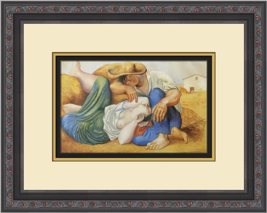 Pablo Picasso Offset Lithograph Sleeping Peasants Framed Print: Pablo Picasso Offset Lithograph Sleeping Peasants Framed Print This exquisite custom framed print titled "Sleeping Peasants" is by the renowned artist Pablo Picasso, showcasing his distinctive style t