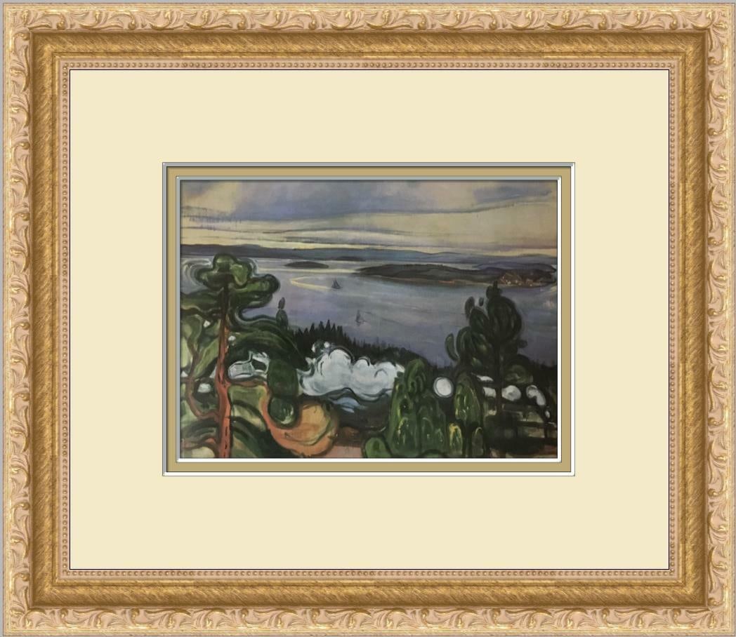 Framed Offset Lithograph Print - Train Smoke Landscape by Edvard Munch: Framed Offset Lithograph Print - Train Smoke Landscape by Edvard Munch Enhance your art collection with this beautifully custom framed print of "Train Smoke" by Edvard Munch. This medium-sized artwork