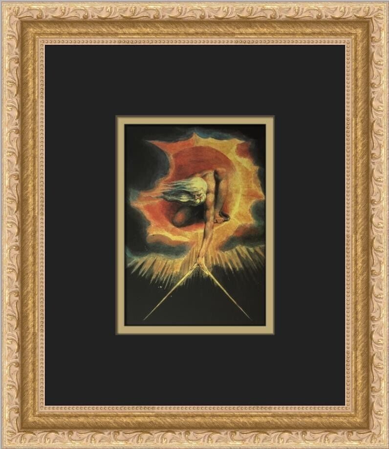 William Blake The Ancient of Days Framed Print: William Blake The Ancient of Days Framed Print This beautiful custom framed print titled "The Ancient of Days" by renowned artist William Blake showcases a captivating realism style. Produced in 2000,