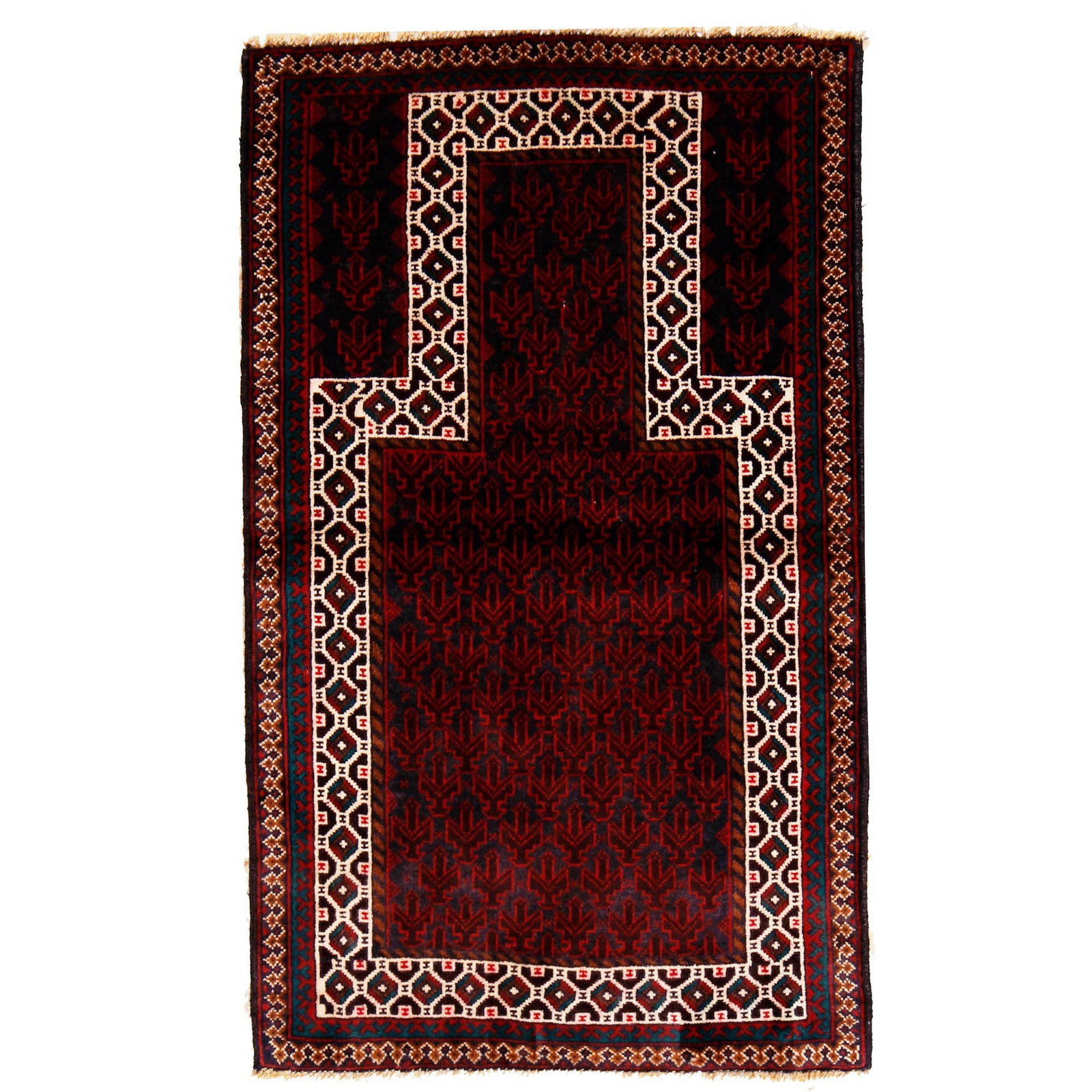 Tribal Prayer Hand-Knotted Afghan Wool Area Rug 2.11 x 4.9: Tribal Prayer Hand-Knotted Afghan Wool Area Rug 2.11 x 4.9 Discover the elegance of this 2'11 x 4'9 Prayer Afghan Quality Wool Tribal Area Rug, meticulously crafted to enhance any space. With a striki