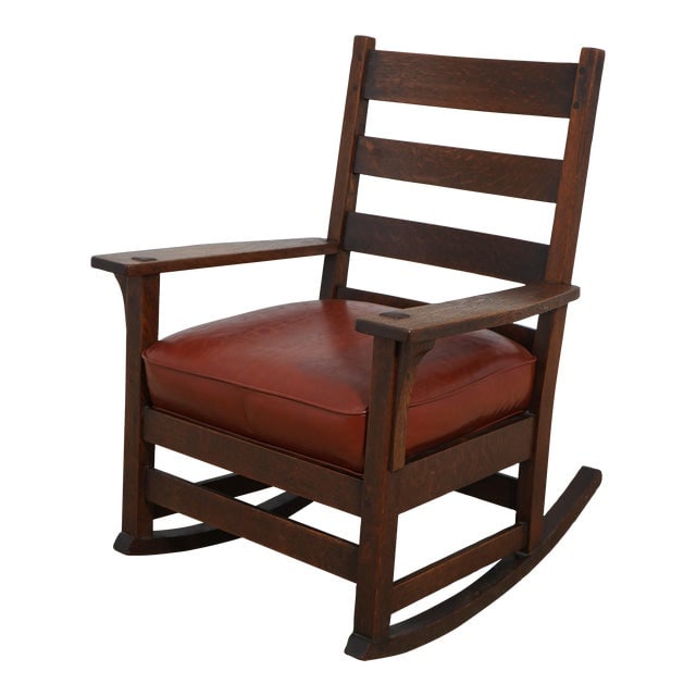 Vintage Arts & Crafts Oak Armchair by L. & J.G. Stickley Inc. c.1900-1910: Vintage Arts & Crafts Oak Armchair by L. & J.G. Stickley Inc. c.1900-1910 This exquisite L&jg Stickley Antique Mission Oak Rocker Chair, crafted circa 1900-1910, showcases the timeless Arts & Crafts s