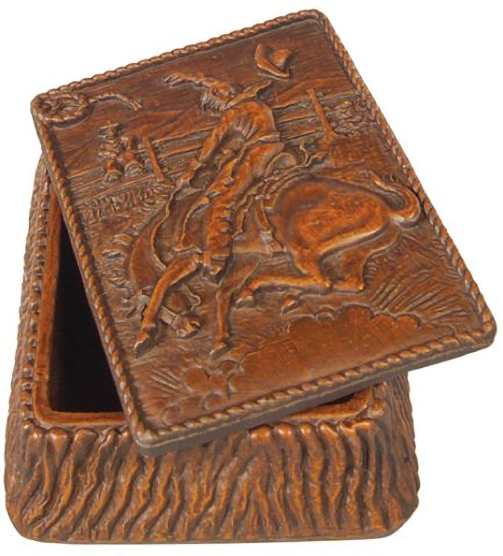 Hand-Cast Cowboy & Horse Box for Lodge Decor: Hand-Cast Cowboy & Horse Box for Lodge Decor Step into a world of adventure with the Let R Buck Cowboy and Horse Box a striking piece that captures the essence of Western culture. This decorative box 