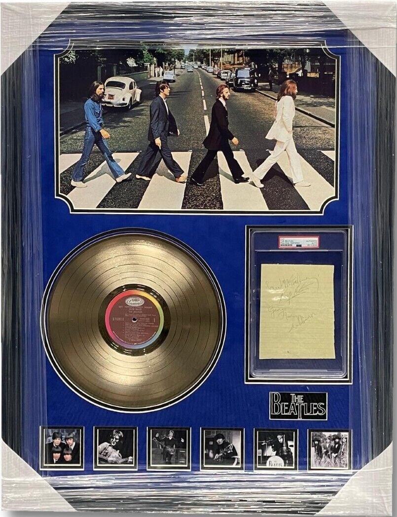 The Beatles Signed PSA Slabbed Cut John Lennon Ringo Starr George Harrison: The Beatles Signed PSA Slabbed Cut John Lennon Ringo Starr George Harrison This unique signed photograph features the autographs of iconic Beatles members John Lennon, Paul McCartney, and Ringo Starr.