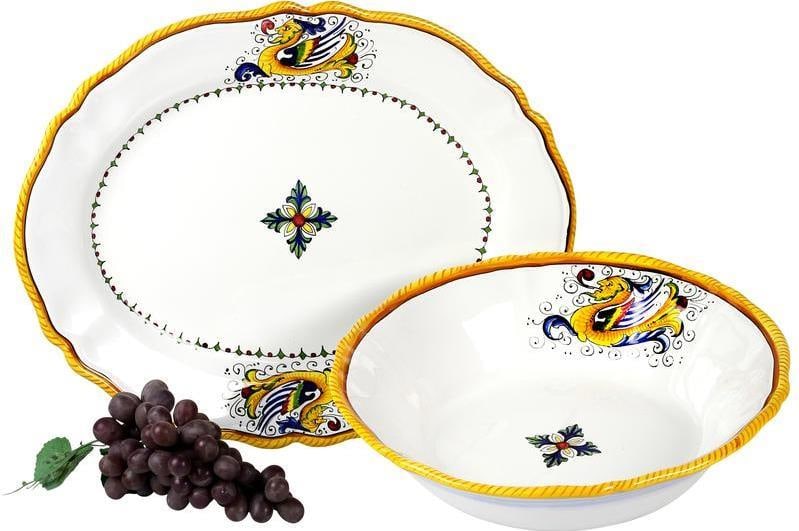 Exquisite Italian-Style Serving Oval Platter: Exquisite Italian-Style Serving Oval Platter Capture the essence of Italian charm with the Deruta Raffaellesco Lite Serving Oval Platter a magnificent expression of the artisan flair that defines the