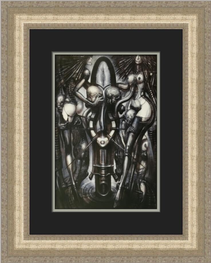 H.R. Giger Witches Dance Medium Print Framed 1993: H.R. Giger Witches Dance Medium Print Framed 1993 This stunning custom framed print titled "Witches' Dance" by renowned artist H.R. Giger features a captivating portrayal of nude figures in a fantasy 