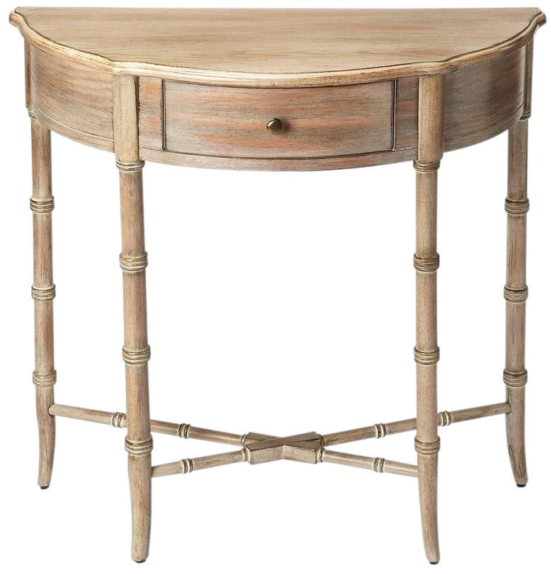 Traditional Demilune Driftwood Console Table: Traditional Demilune Driftwood Console Table Discover elegance redefined with the Skilling Console Table from Butler Specialty Company. This beautifully crafted piece brings a blend of traditional and
