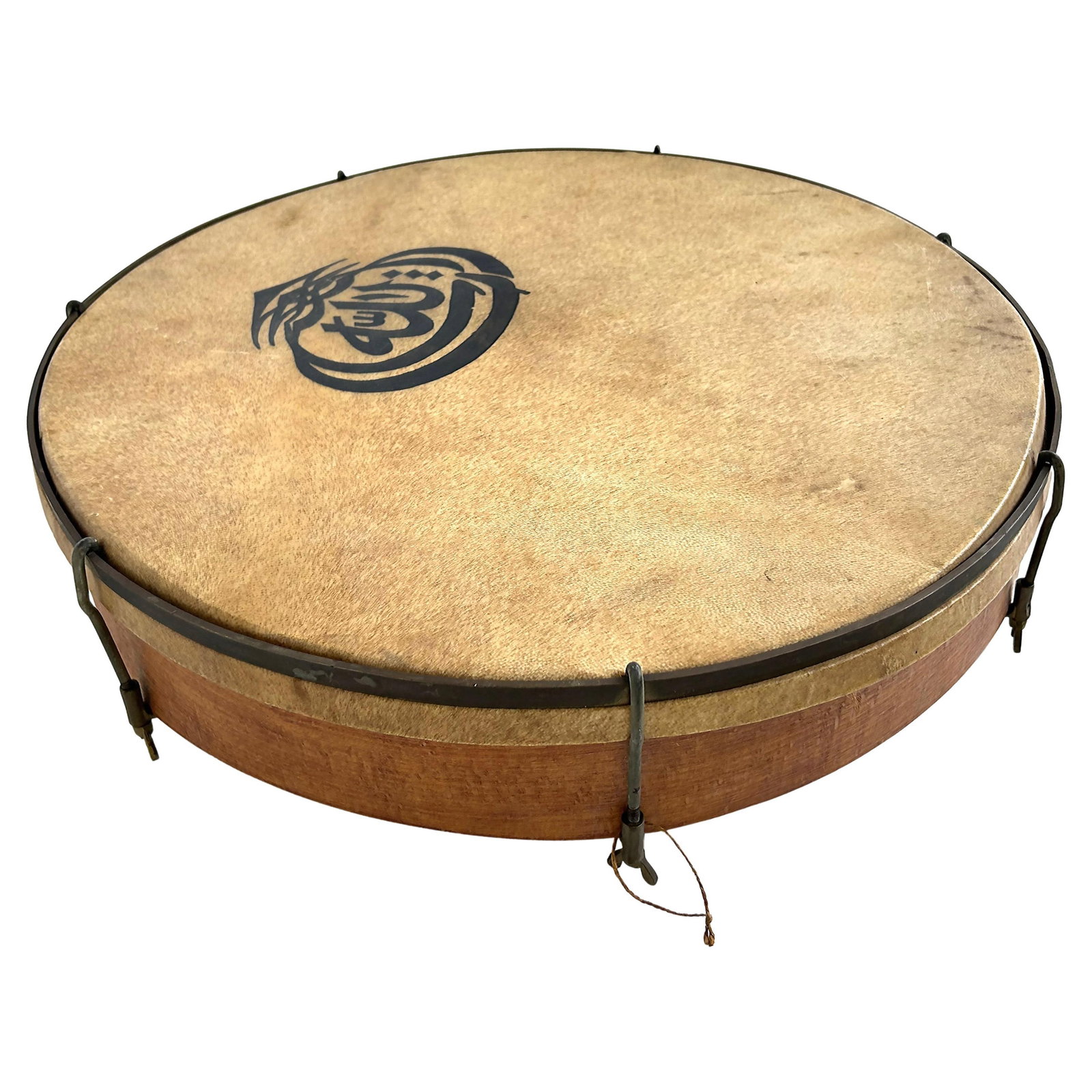 Unique 20.75in Handcrafted Bentwood Drum with Animal Skin and Ink Art: Unique 20.75in Handcrafted Bentwood Drum with Animal Skin and Ink Art This hand-made high-quality bentwood drum features a natural animal skin head and a stunning ink graphic decoration. Crafted with