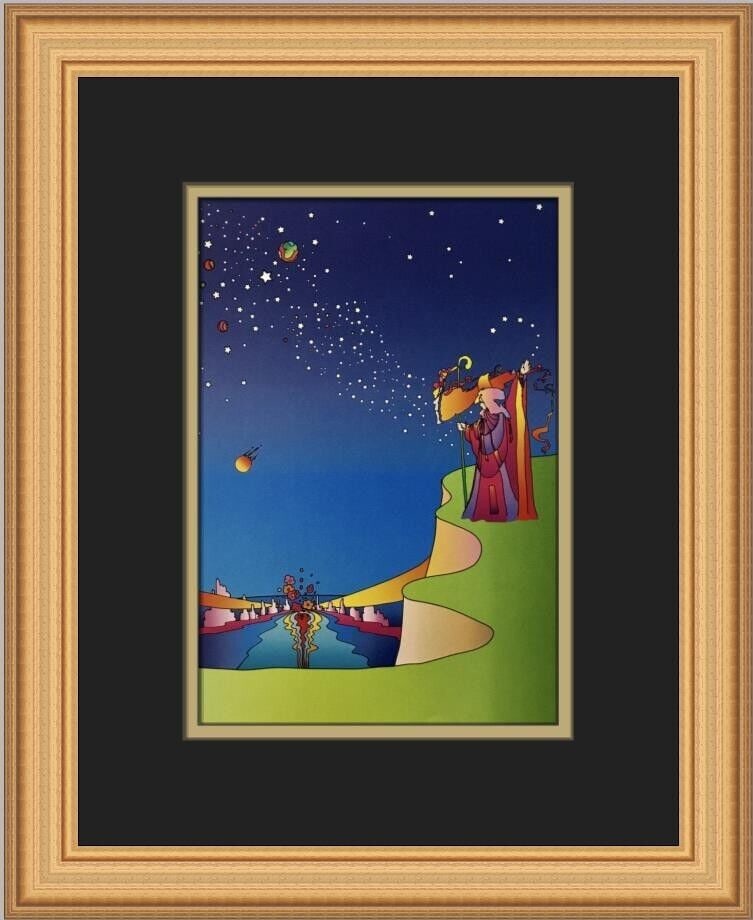 Peter Max Spell Caster Print, 2005, Framed Medium Art: Peter Max Spell Caster Print, 2005, Framed Medium Art Enhance your art collection with this stunning custom framed print by renowned artist Peter Max, titled "Spell Caster." This medium-sized portrait