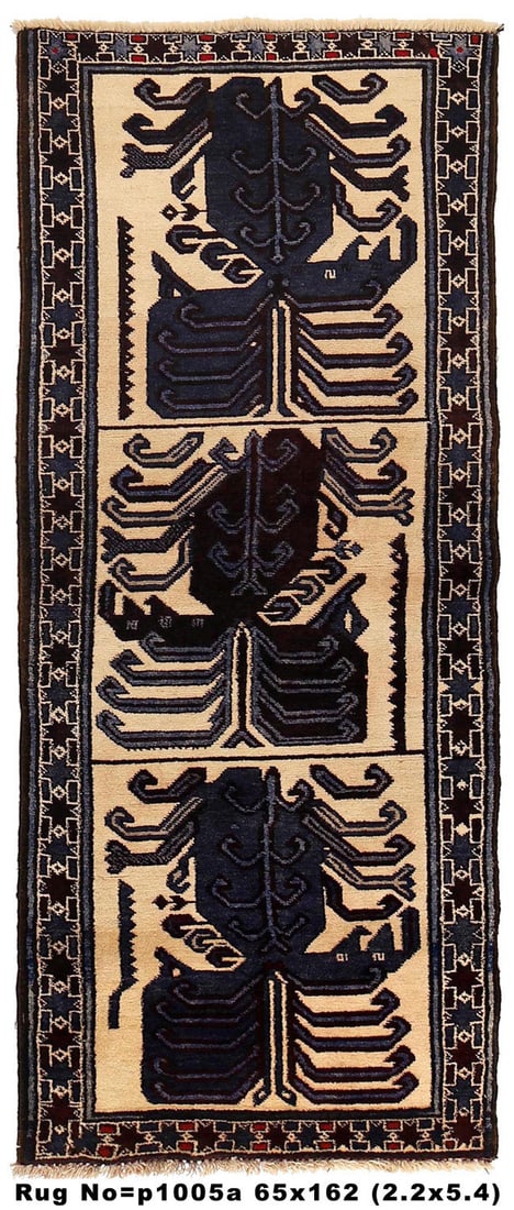 Handmade Tribal Wool Area Rug 2 x 5 in Ivory Black: Handmade Tribal Wool Area Rug 2 x 5 in Ivory Black Enhance your space with this stunning 2'2" x 5'4" Tribal Wild Rug, meticulously handmade from high-quality wool. Featuring a striking tribal pattern 