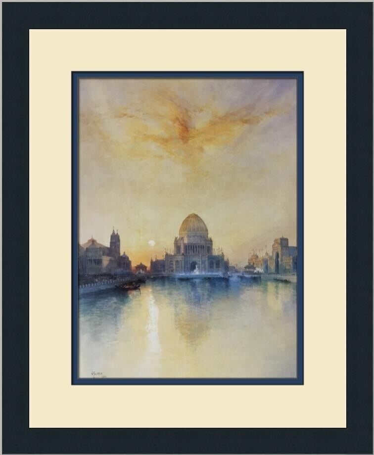 Thomas Moran Chicago World's Fair Print, Framed Lithograph, 1990: Thomas Moran Chicago World's Fair Print, Framed Lithograph, 1990 This stunning custom framed print by Thomas Moran features the iconic Chicago World's Fair, a notable subject in the Impressionist styl