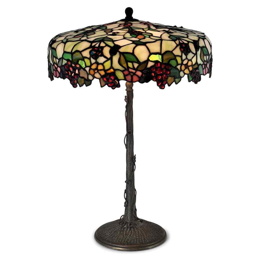 Grape Motif Art Nouveau Table Lamp: Grape Motif Art Nouveau Table Lamp This exquisite early 20th-century table lamp showcases the elegance of the Art Nouveau style, crafted by John Morgan & Sons between 1910 and 1920. The lamp features
