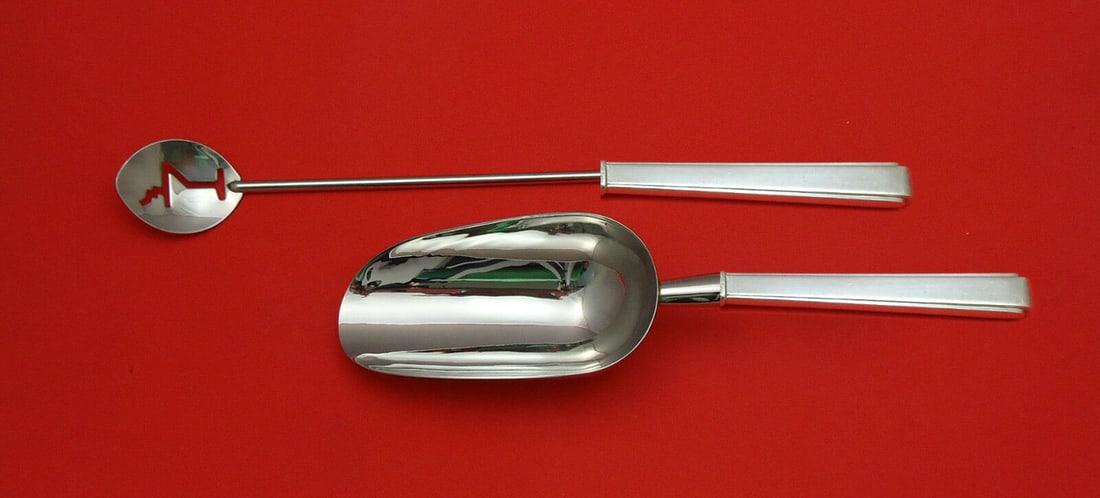 Lunt Sterling Silver Custom Made Bar Set with Martini Spoon and Ice Scoop: Lunt Sterling Silver Custom Made Bar Set with Martini Spoon and Ice Scoop Enhance your barware collection with this exquisite 2-piece Modern Classic Bar Set by Lunt, crafted from high-quality sterling