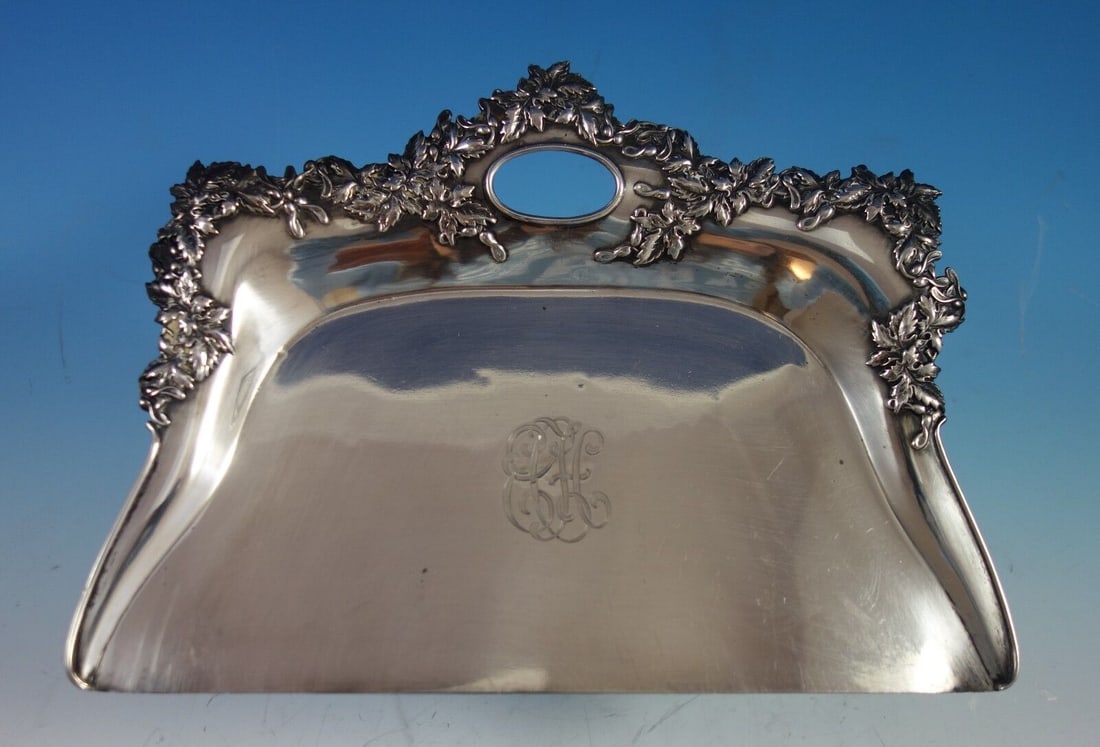 Shreve Sterling Silver Crumb Tray Maple Leaves and Seed Pods 10.25 x 7.5 Inches: Shreve Sterling Silver Crumb Tray Maple Leaves and Seed Pods 10.25 x 7.5 Inches Presenting a stunning Shreve Sterling Silver Crumb Tray, beautifully adorned with intricate maple leaves and seed pods. 