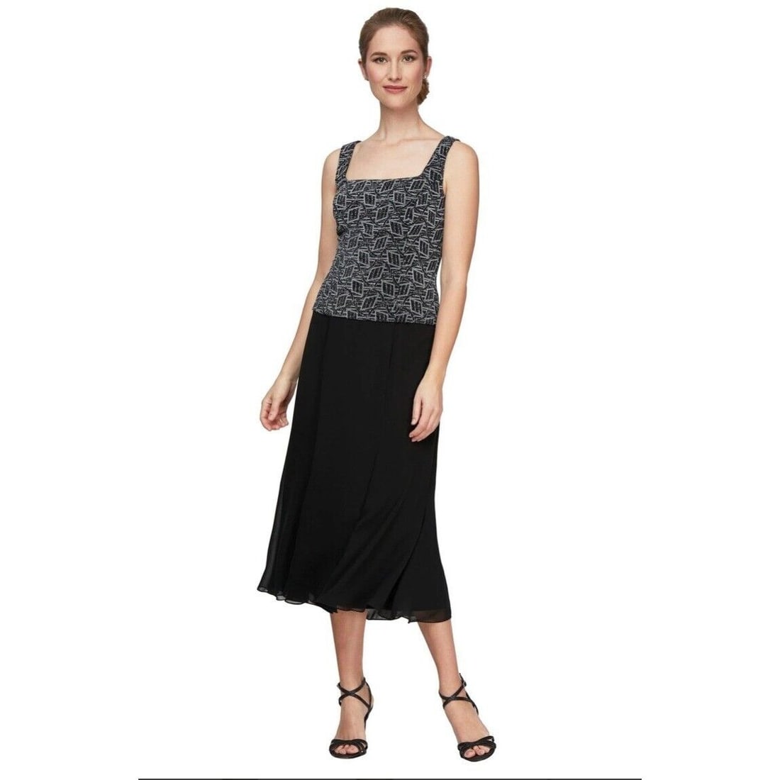 Alex Evenings Black Midi Mock Jacket Dress Size 6 Button Front: Alex Evenings Black Midi Mock Jacket Dress Size 6 Button Front This Alex Evenings mock jacket dress features a button front design and is styled in a classic black color. It is a size 6 in regular siz